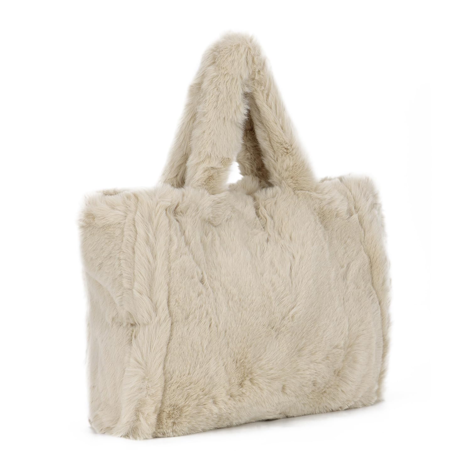 Plush Tote Bag Large Fuzzy Bag Cute Plush Bag Women Girl Faux Fur Shoulder Handbag Purse For Autumn And Winter - Beige