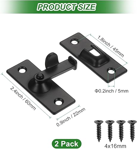 Miniatura 3 de Paquete de 2 pestillos abatibles, acero inoxidable de 2.4 pulgadas con tornillos, cerraduras deslizantes de 90 grados para puerta de granero, cerca,