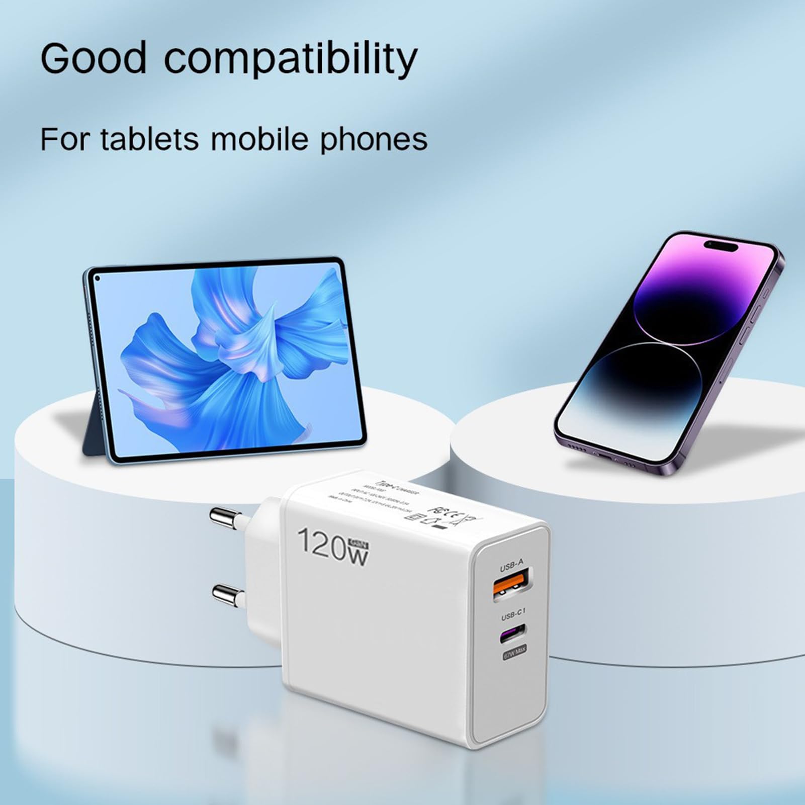 Caricatore per telefono Ricarica Rapida - Alimentatore da Parete 120W | Adattatore Compact Cube Accessori Telefono per Casa Ufficio Dormitorio