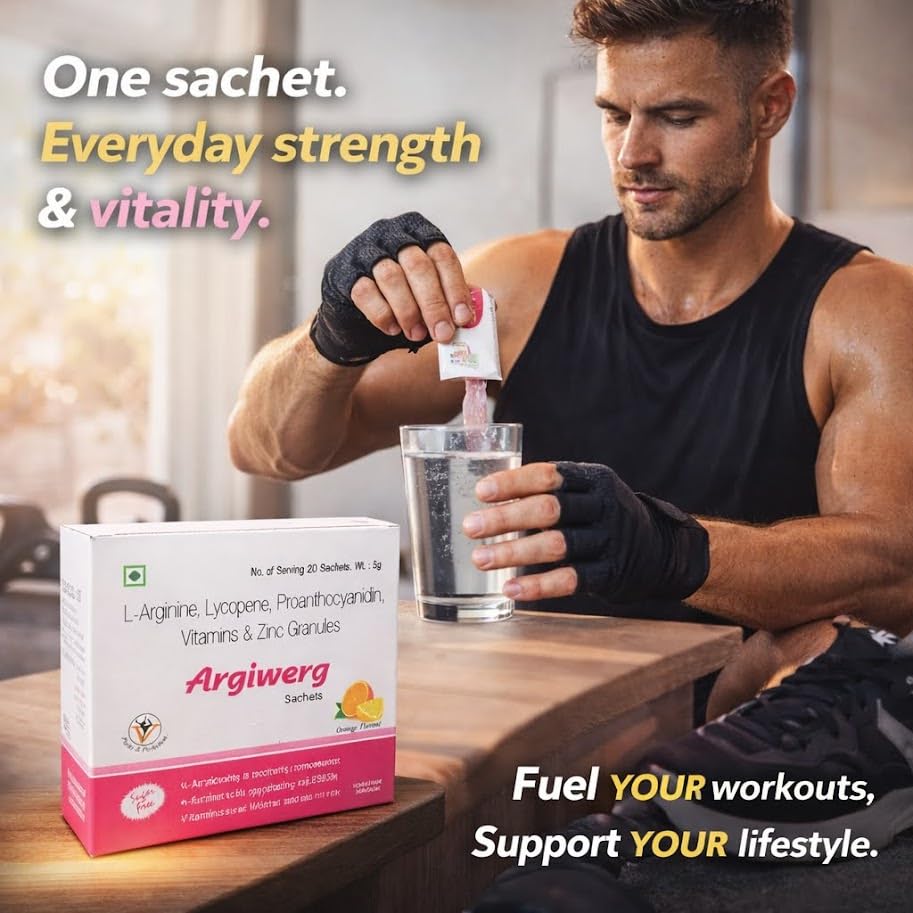 Image of Argiwerg L-Arginine, Lycopene, Proanthocyanidin, Vitamins & Zinc Granules Sachets | Nutritional Supplement for Energy, Stamina & Wellness Support | Orange Flavour | 20 Sachets