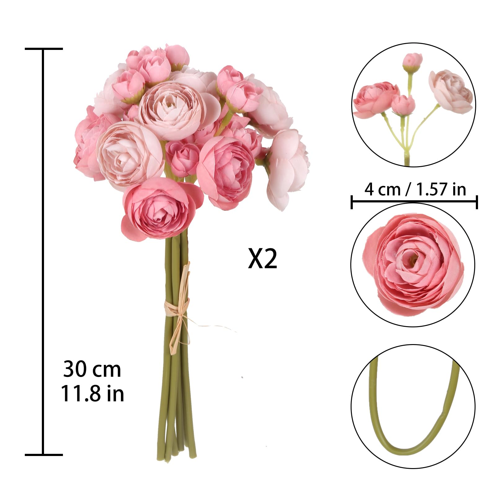 Künstliche Ranunkeln – 32 Stück, Ca. 27,9 Cm, Seide, Für Hochzeitsdeko & Sträuße