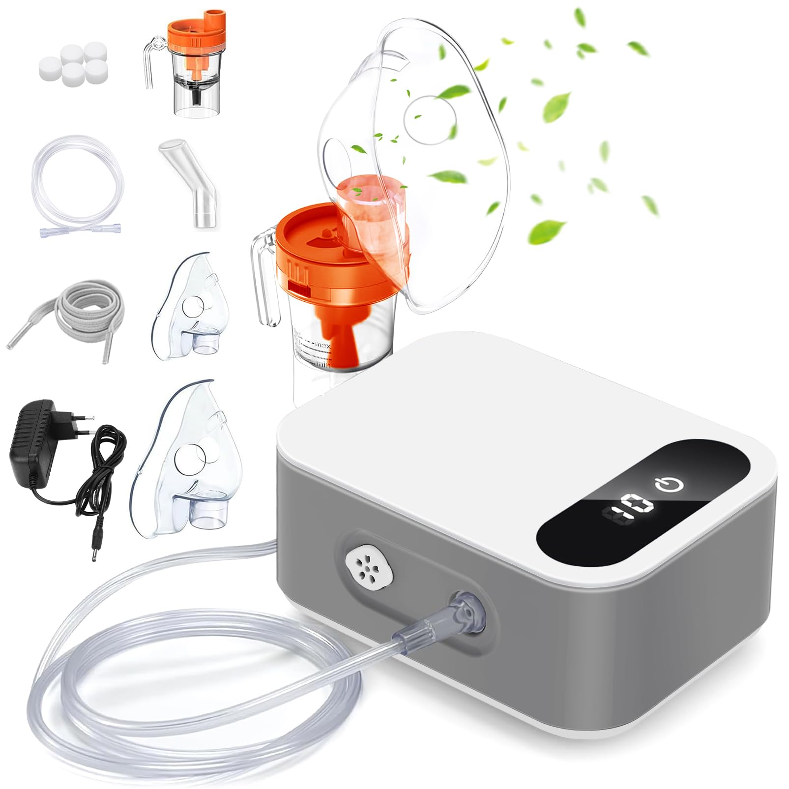 Nebulisateur Portable Pour Enfants et Adultes, Aerosol Portable Avec Affichage Numérique Led, Nébuliseur Pour Rhume Asthme Et Le Traitement Des Maladies Respiratoires (Gris)