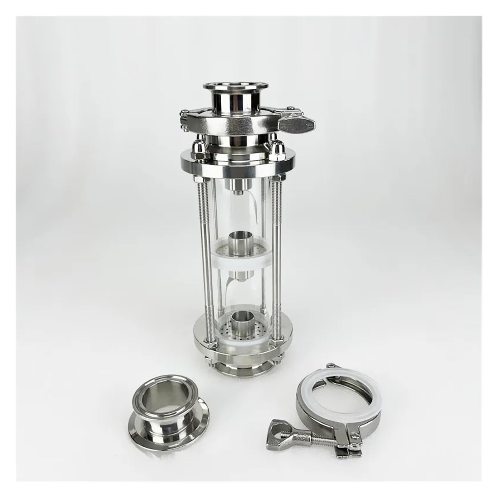 Colonna for Lenti di Distillazione Flangia da 2" (51 mm) Colonna di distillazione da 64 mm con Set di Piastre a Bolle in Acciaio Inossidabile 304. Torre in Vetro a 3 Piani(Set 1)