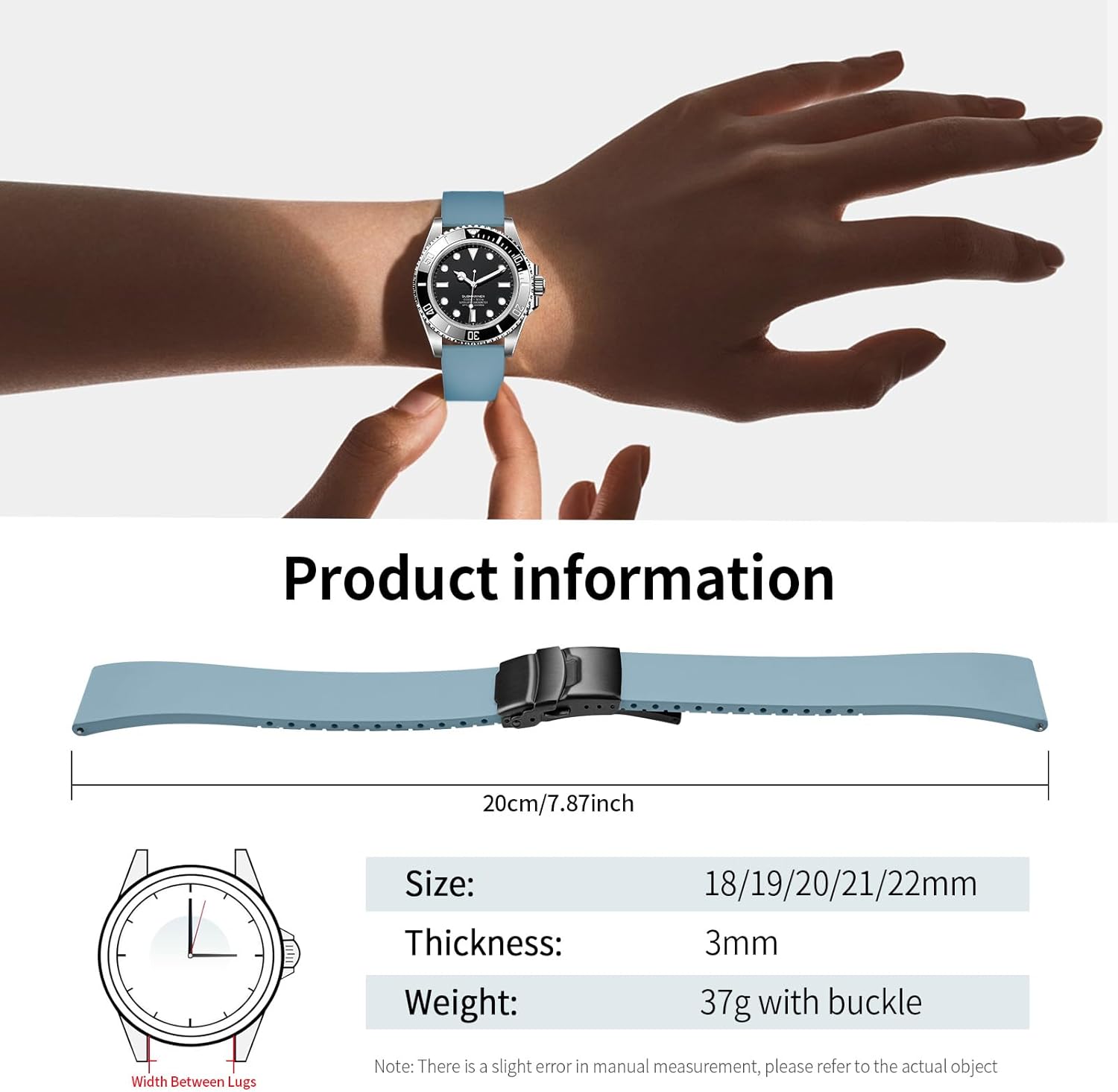 ULLCHRO Fluororubber Watch Strap - Fast Release Cut-to-Size 18mm 19mm 20mm 21mm 22mm FKM Rubber Watch Band with Buckle Soft Universal Waterproof Replacement Band Strap for Men Women - Image 6