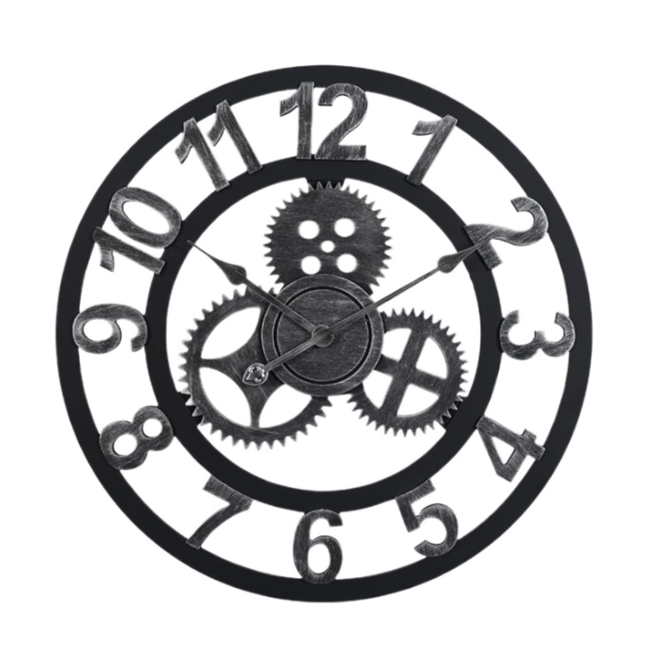 MYUYEE Farmhouse Vintage Clock Round European Farmhouse Vintage Clock with Arabic Numerals Grear Metal Ative Clock for Bedroom Office,Silver-40 * 40cm (Silver-40 * 40cm)