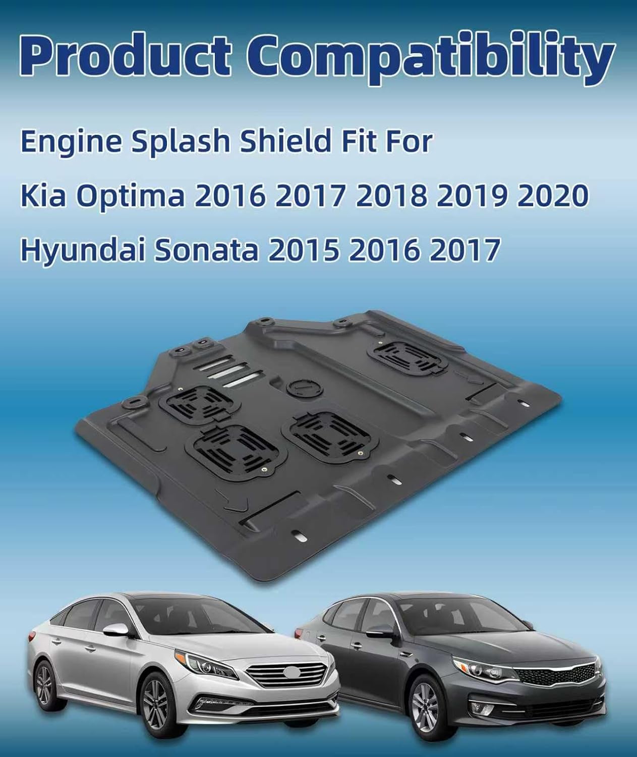 Engine Splash Shield Guard Compatible with Kia Optima 2016-2020 Hyundai Sonata 2015-2017, Engine Case Guard Under Cover, Engine Cover Mud Flaps, Extended with Cover, Service Holes & Vent Design