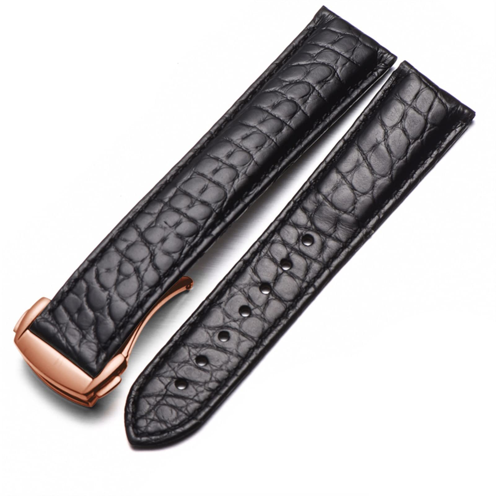 Bracelet de montre en cuir crocodile haut de gamme façon alligator noir 20mm