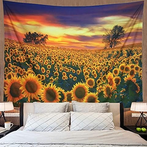 Amonercvita Sunflower Tapestry Yellow Sunflower Field Wall Tapestry Sunflower Ocean Wall Hanging Boho Landscape Tapestry Plant Printed Tapestry Flower Floral Tapestry for College Student Dorm Decor Cover