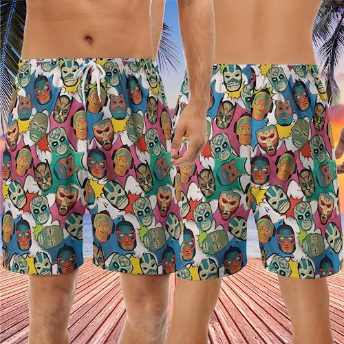 Lucha Libre Mens Swim Trunks - Wrestling Lovers Men's Summer Quick-Dry Swim Shorts with Pockets Series 073