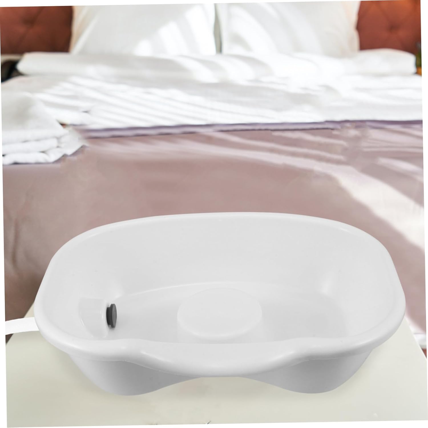 Portable Bedside Shampoo Basin for Elderly and Bedridden with Neck Support White Wash Basin for Home Care Hospitals Nursing Homes Convenient Water Flow Regulation