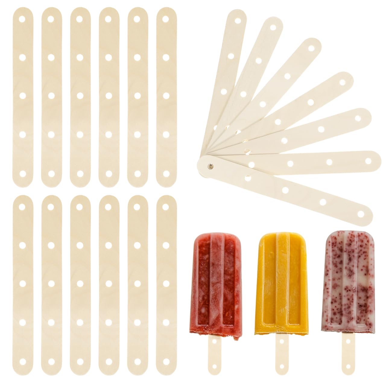 SHINEOFI 100pcs Wood Craft Sticks with Holes Ice Cream Lollipop Sticks Cake Pop Rods for DIY Cake Pops Crafts and Homemade Treats