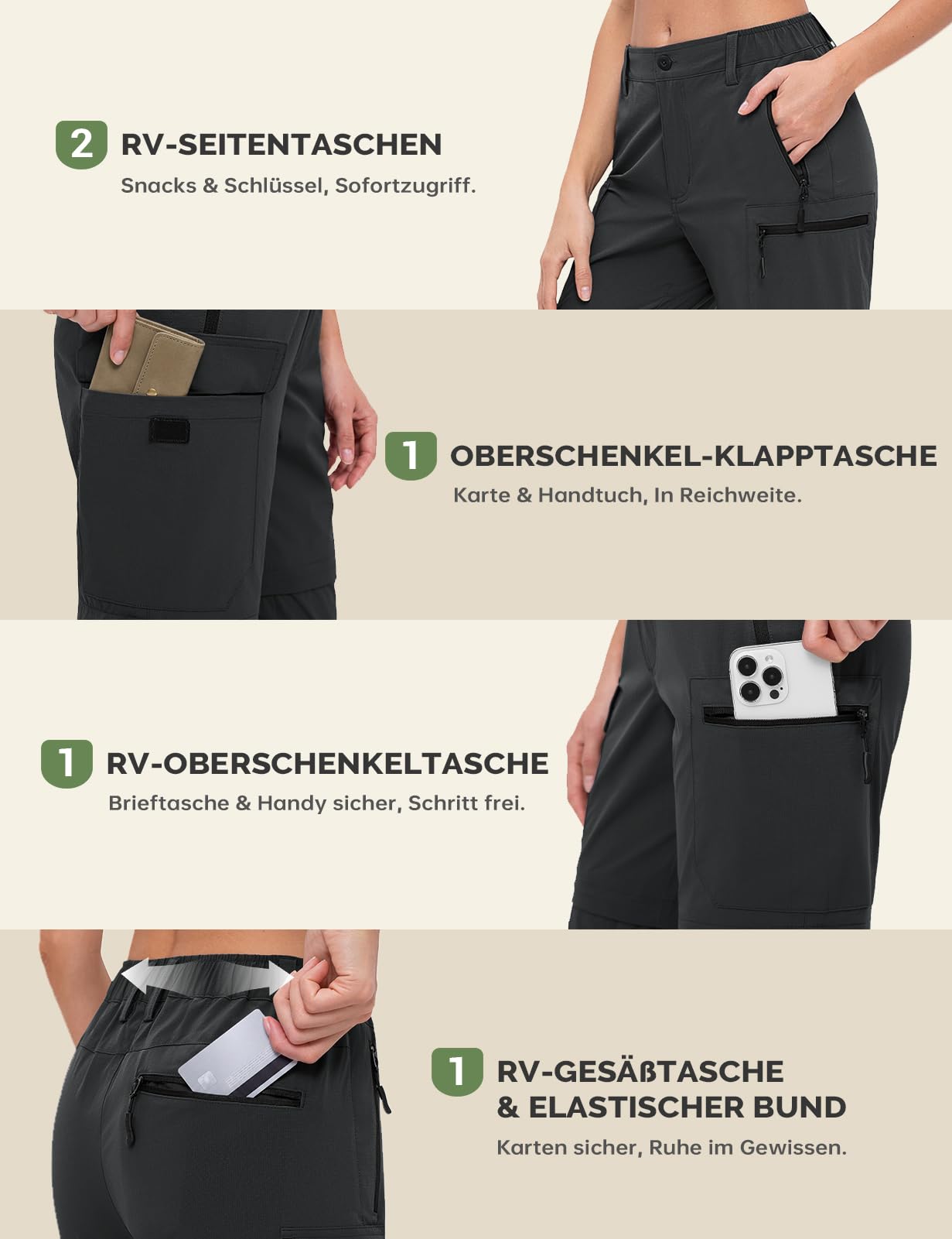 Cycorld Damen-Wanderhose-Zip-Off-Trekkinghose, Atmungsaktiv Wanderhose Damen Schnell Stretch Trekkinghose Abnehmbar Zip Off Outdoorhose Sommer Hiking Pants Funktionshose