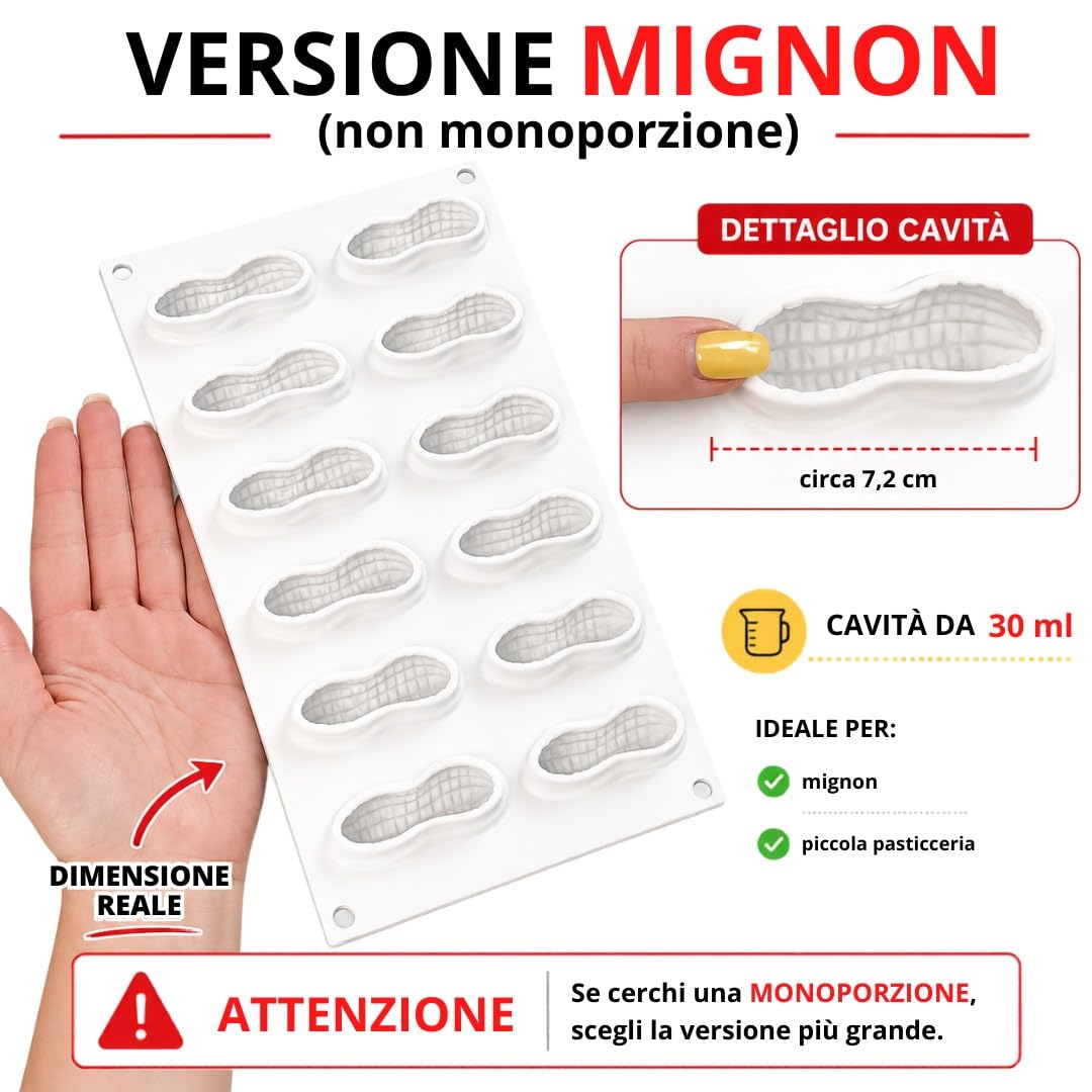silikomart Stampo in Silicone MIGNON Arachide 30 Accessori Professionali per Cucina e Pasticceria con Cutter ABS, 12 Cavità da 30 ml