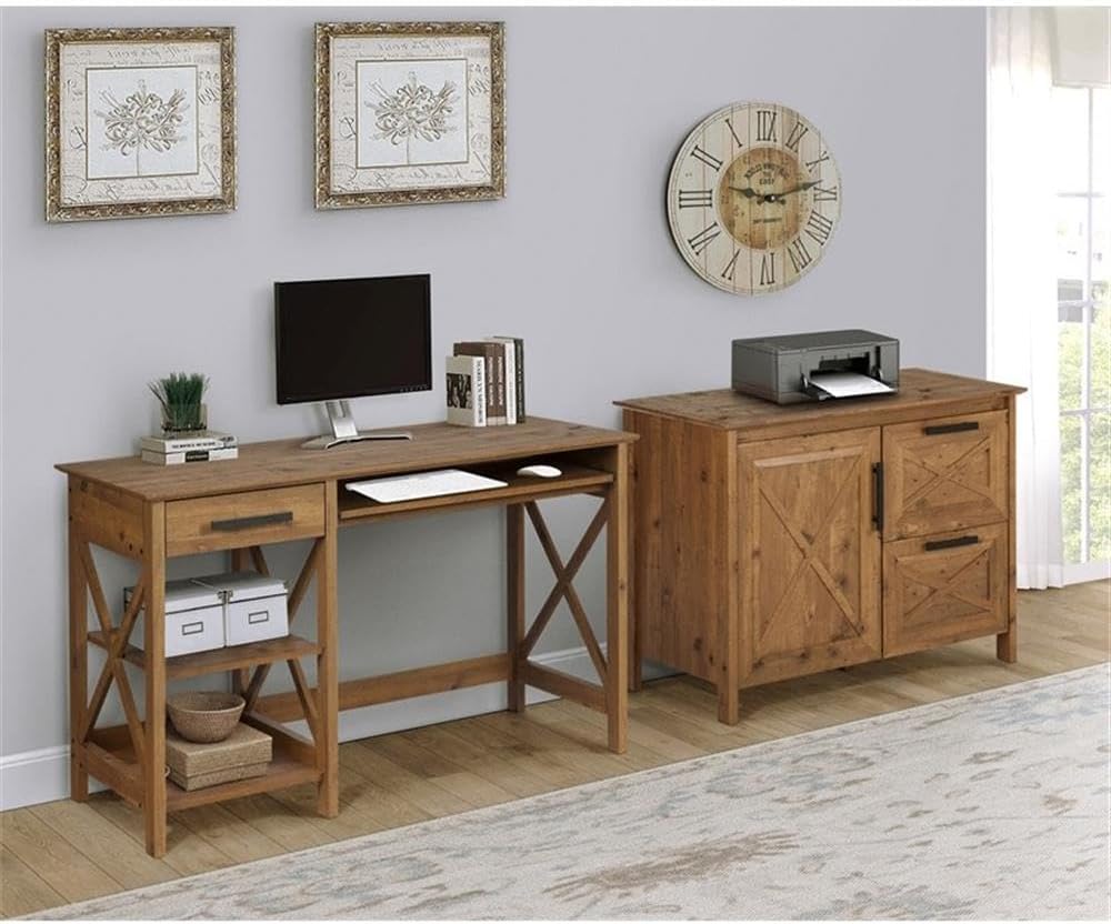 Pemberly Row 2-Drawer Modern Wood File Cabinet, Rustic Brown Finish, 29.53" H x 19.88" W x 39.09" D, Farmhouse Style, Spacious File Storage with Door Cabinet for Home Office or Business Organization
