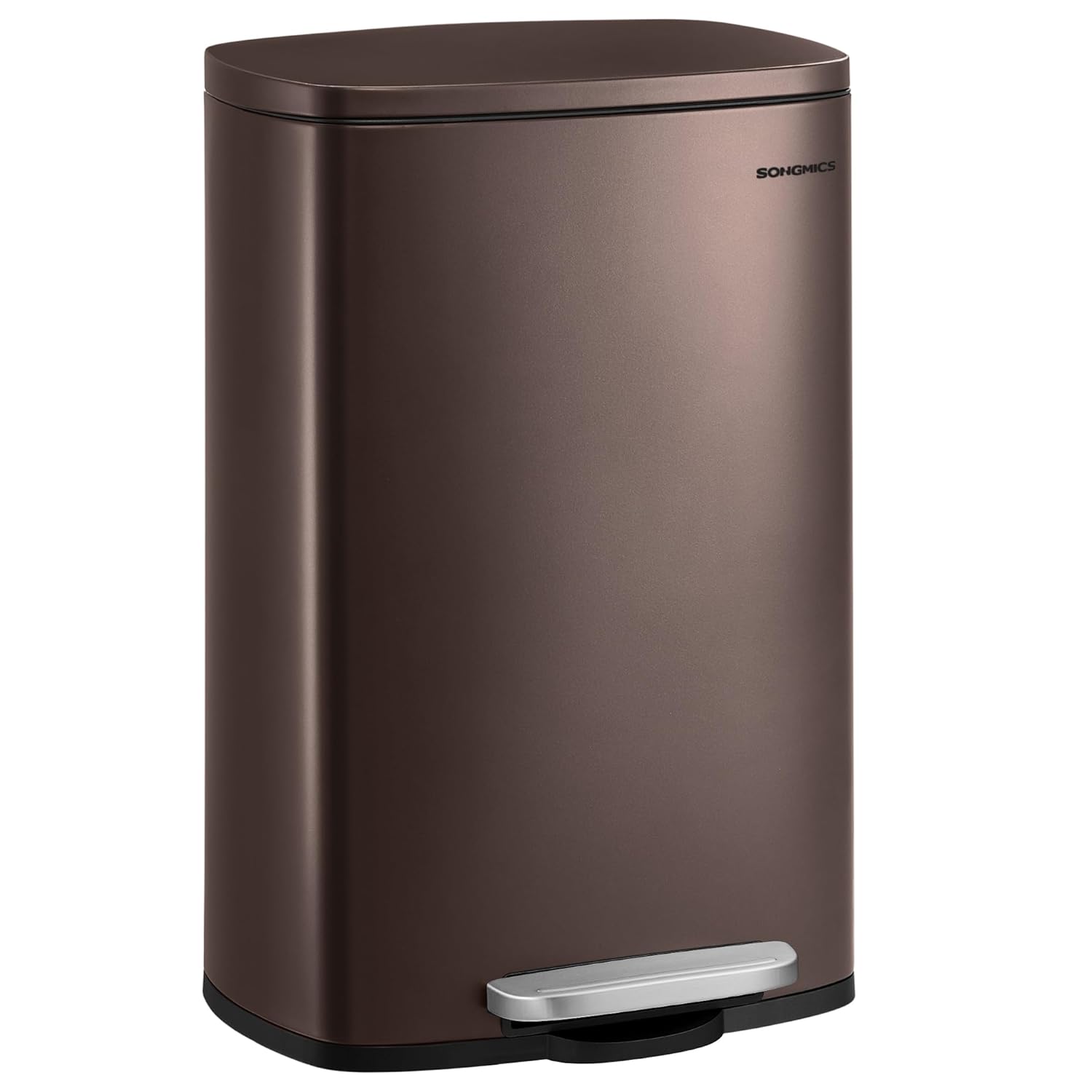 SONGMICS 13 Gallon Stainless Steel Kitchen Trash Can, 50L Soft Close Pedal Garbage Bin, Removable Bucket, Rust-Resistant, Brown ULTB50BR