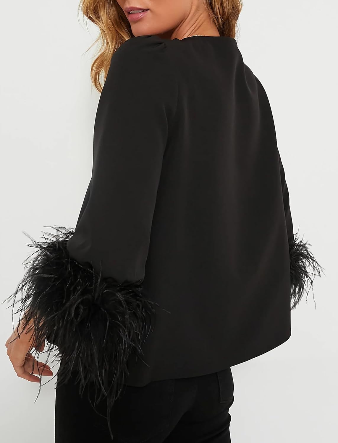 Women's Feather Blouse Party Top 3/4 Sleeve Cuff Casual V Neck Wedding Guest Cocktail Blouse T-Shirt - Image 4