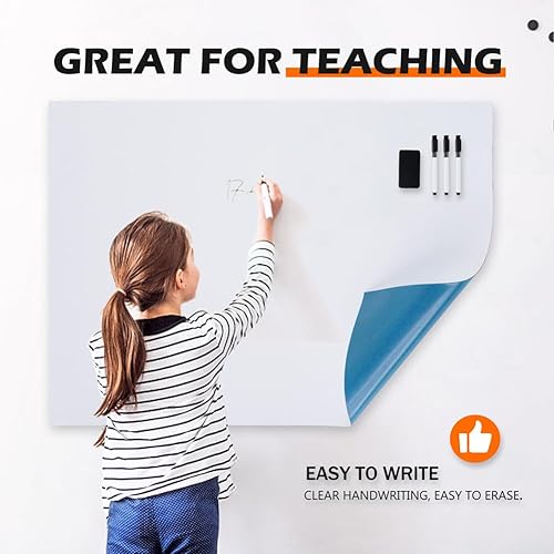 Miniatura 5 de Papel de pizarra blanca para colgar, adhesivo magnético grueso de borrado en seco, 70.9 x 39.4 in, 71 x 39 pulgadas, pizarra blanca suave,