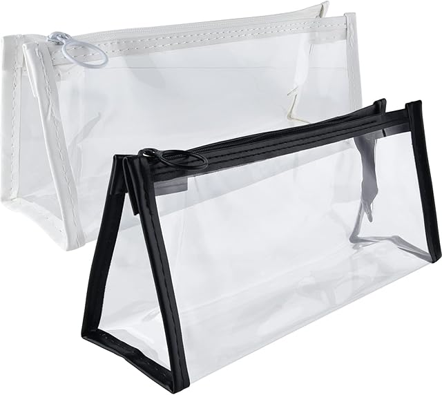 ASTARON 2 Pcs Clear Pencil Case for Exam Large Capacity Pencil Case Clear, Transparent Pen Box Cheap See-Through Pencil Case for Students Toiletries Travel Bag Zipper Cosmetic Bag