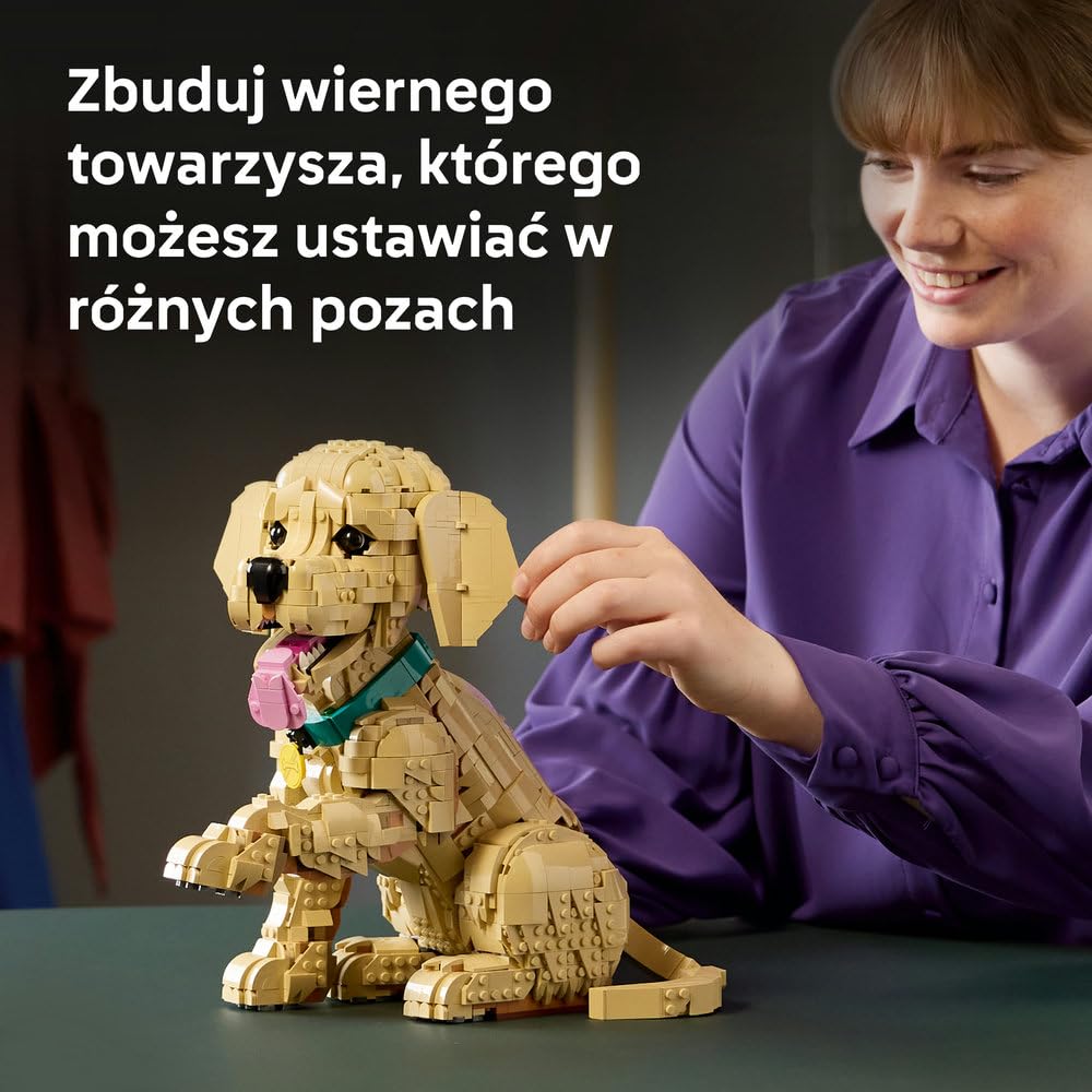 LEGO Icons Szczeniak golden retriever 11384 | Figurka psa z klocków, zestaw konstrukcyjny dla dorosłych, prezent dla miłośnika psów, dla mężczyzn i kobiet, 2102 elementy