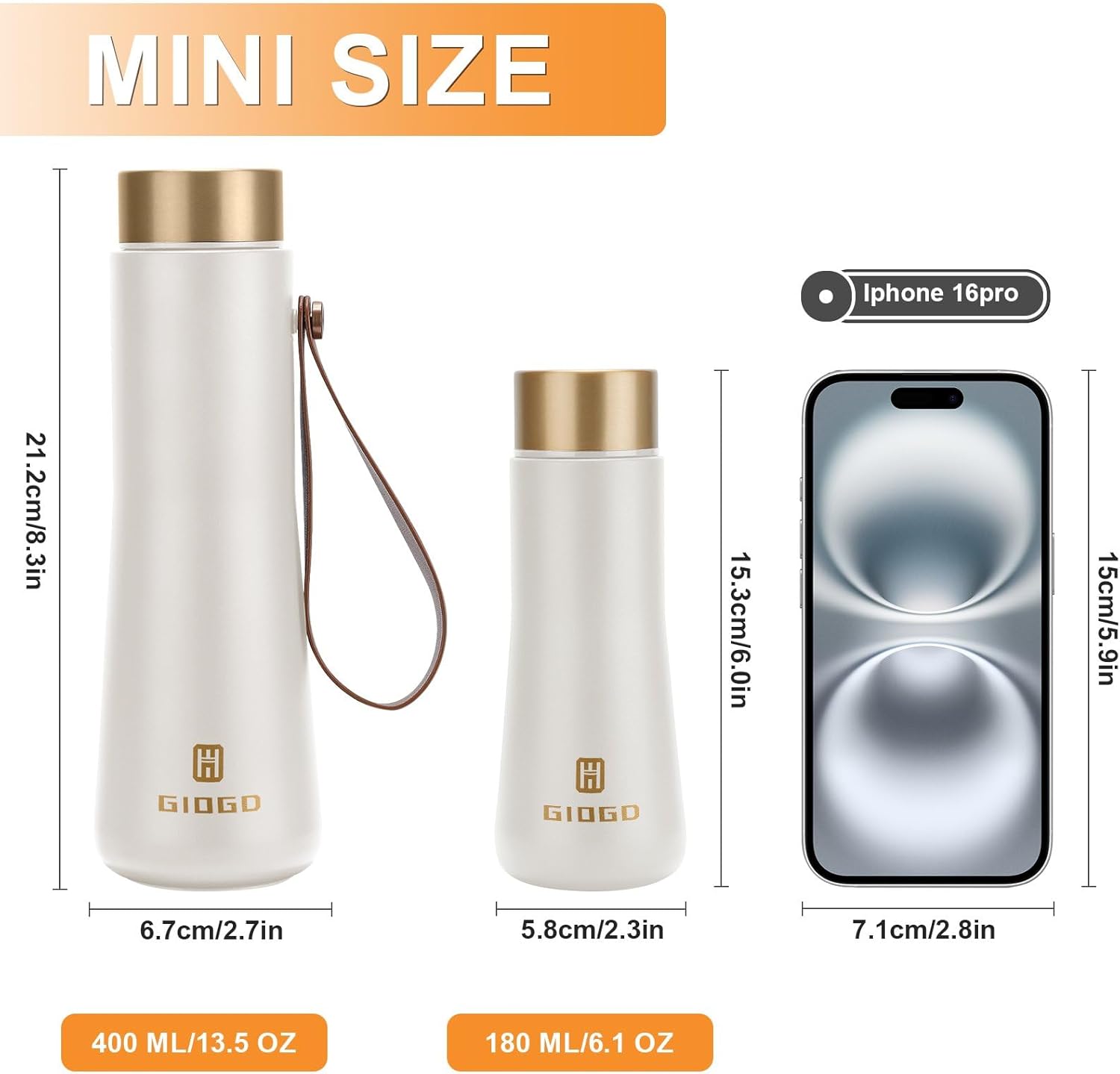 Stainless Steel Thermo Slim Water Bottles Insulated Vacuum 400ml/13.5oz Water Flask Thermal Water Bottles Thermo for Hot and Cold Drinks Coffee Water Perfect for Purse or Kids Lunch Bag(White) - Image 4