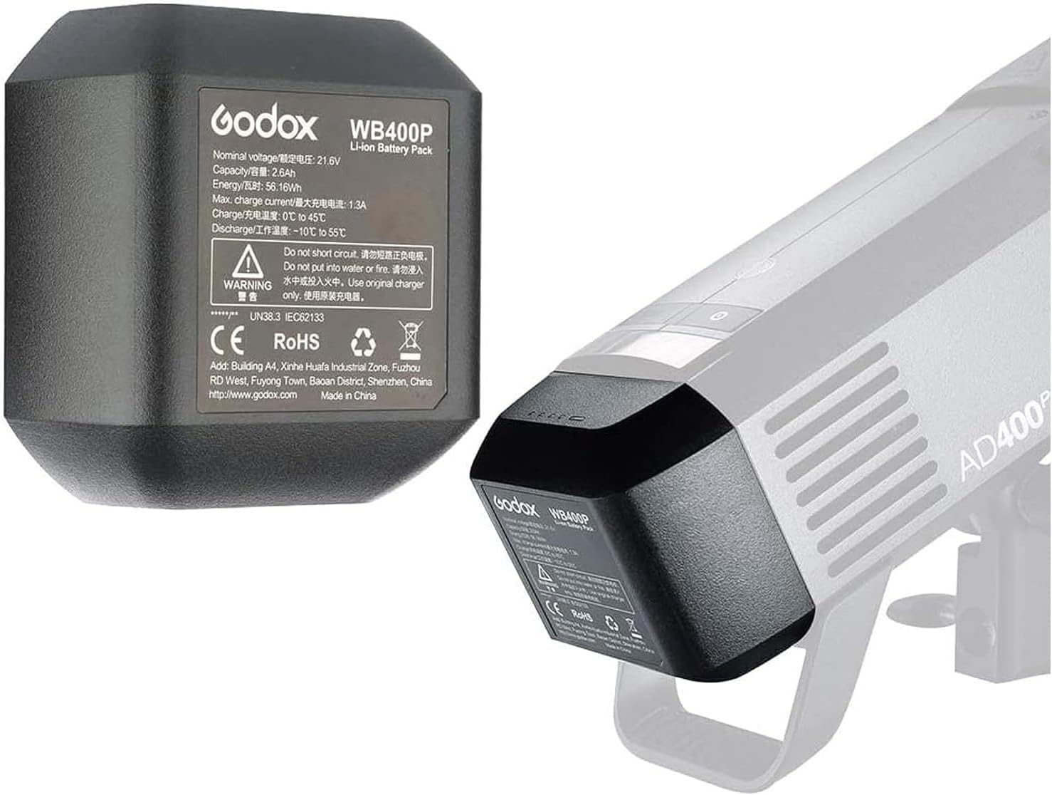 GODOX WB400P Batería de Repuesto,390 Full Power,Batería de Iones de Litio de 2600mAh 21,6V Compatible con AD400 Pro AD400Pro AD400Pro II AD400ProII Flash Estroboscópico Flash Exterior Todo en uno