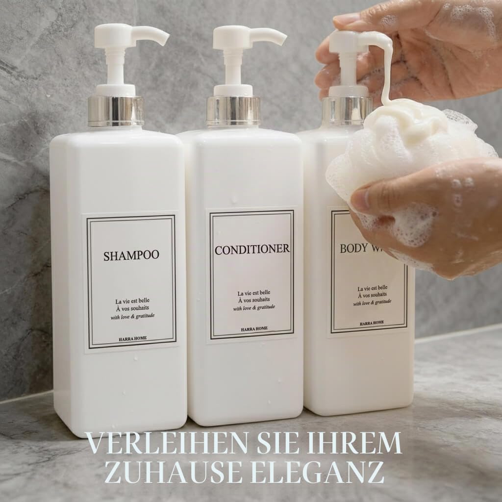 Pumpflaschenset mit modernem Golddesign, nachfüllbar, für Shampoo und Spülung, Leere Dusche, Kunststoffflaschen Pumpe, Badezimmer, Lotion, 3 Stück (weiß & Silber)