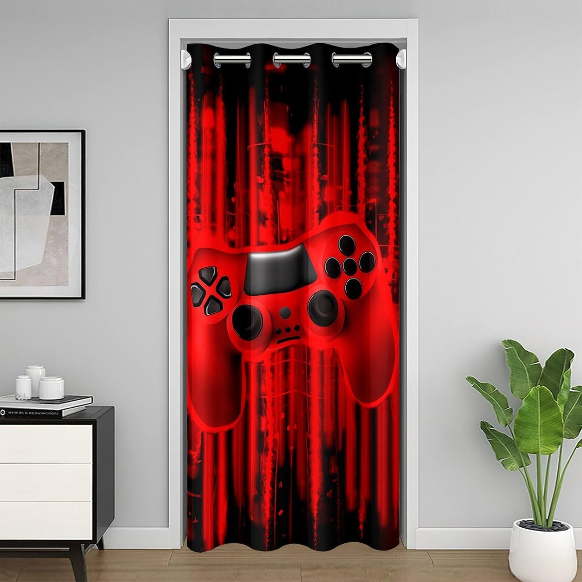 Erosebridal Boys Gamer Blackout Curtain Gamepad Door Curtain for Doorway Privacy for Kids Teens-Game Room Accessories and Decor-Cooling Game Console Decor,34" W X 80" L,Red Black