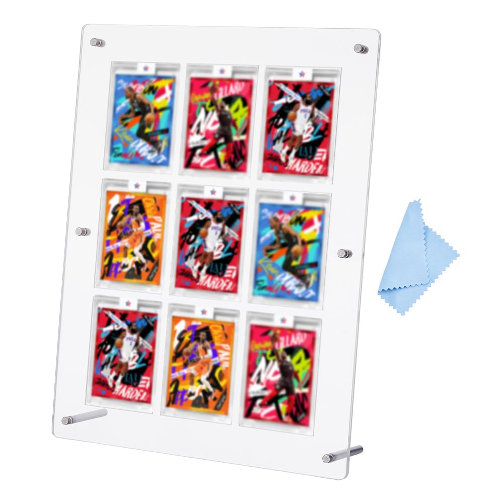 DICOSMETIC 9 Slots Card Display Frames PVC Plastic Game Card Case 2.56x10.83x13.58 Inch Clear Baseball Cards Organizer Holder Sport Trading Cards Display Frame for Home Office Desktop