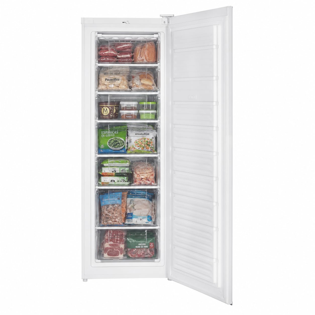 Sauber, Congelador Vertical 1 Puerta SERIE 3-CV17026WH, E, Puerta Reversible, Blanco, 171 x 60 cm, 7 Cajones, Capacidad 242 Litros, Motor Inverter, ENTREGA Y RETIRADA EN DOMICILIO