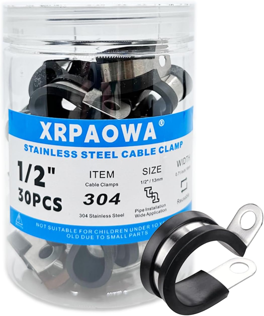7/8 Inch Stainless Steel Cable Clamps, 20 Pcs, Rubber Cushioned Insulated Clamps, Pipe Clamp, Tube Holder for Tube, Pipe, Lines or Wire Cord Installation (7/8"(22mm))