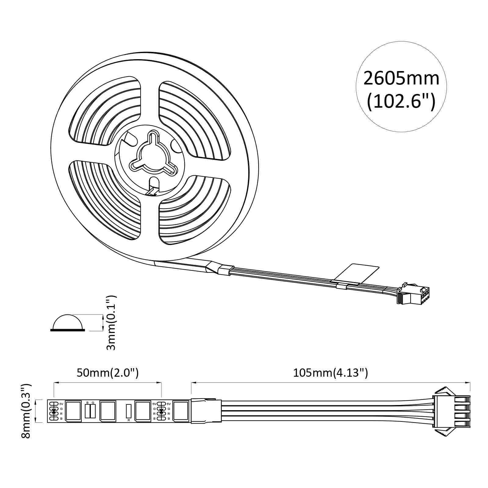 LED Streifen 2 pcs Schwarz und Transparent 2500 mm Kupfer Kunststoff USB Stromquelle Innenbeleuchtung flexibel dimmbar Lichtschlauch Lichterkette Leuchtband Dekoration Wohnzimmer