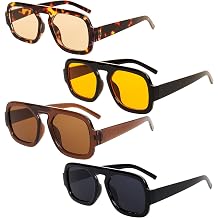 Gvhntk 4Pcs Trendy Square Aviator Sunglasses for Women Men Retro 70s Flat Top UV Protection Sun Glasses Vintage Shades