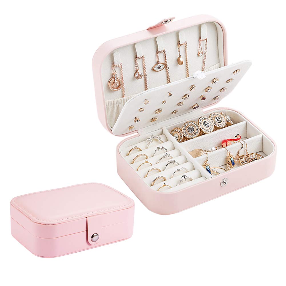 Obling Jewelry Box for Women Girls, Portable Double Layer Jewelry Organizer Box for Rings Earrings Necklace Bracelets, Jewelry Organizer, Jewelry Case Travel-Pink