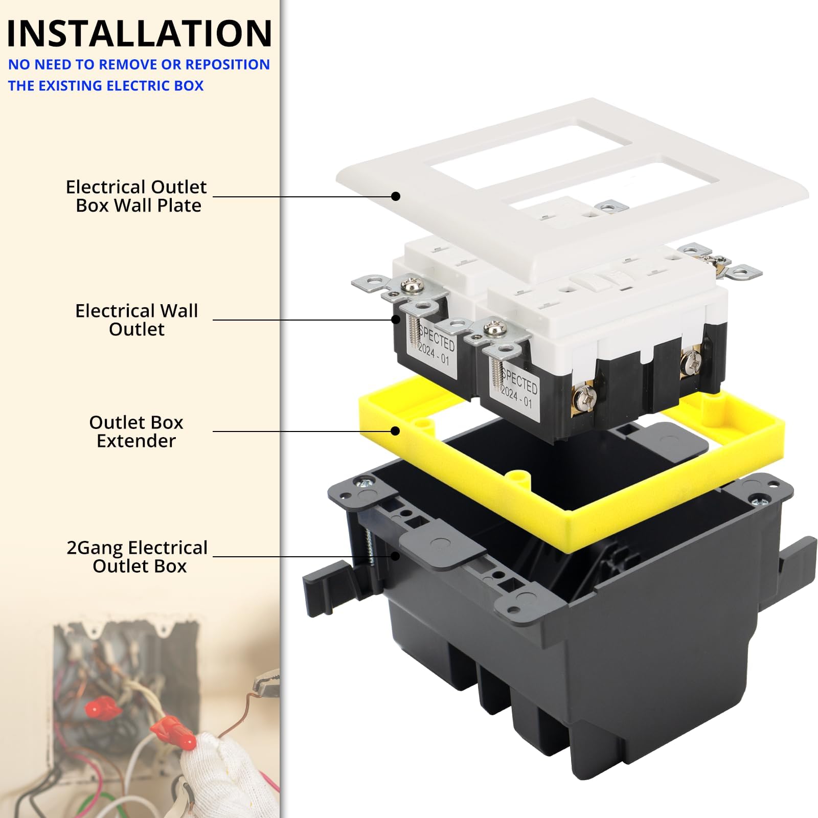 Extensor de receptáculo de 2 bandas de 1,27 cm para caja eléctrica, anillo espaciador de caja de salida amarillo, ajusta la profundidad de interruptores y tomas, incluye tornillos de montaje, 1