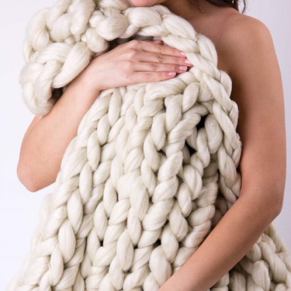 Inverse growth Handmade Chunky Knit Blanket Large Thick Wool Bulky Knitting Throw for Bedroom Decor Pet Bed Chair Mat Rug Camel 32"×40"