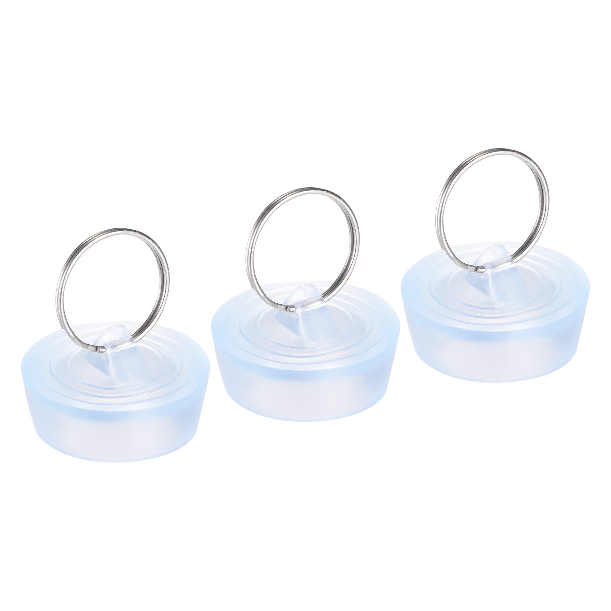 sourcing map Rubber Sink Plug, Clear Drain Stopper Fit 1-5/16" to 1-11/32" Drain with Hanging Ring for Bathtub Kitchen and Bathroom 3pcs