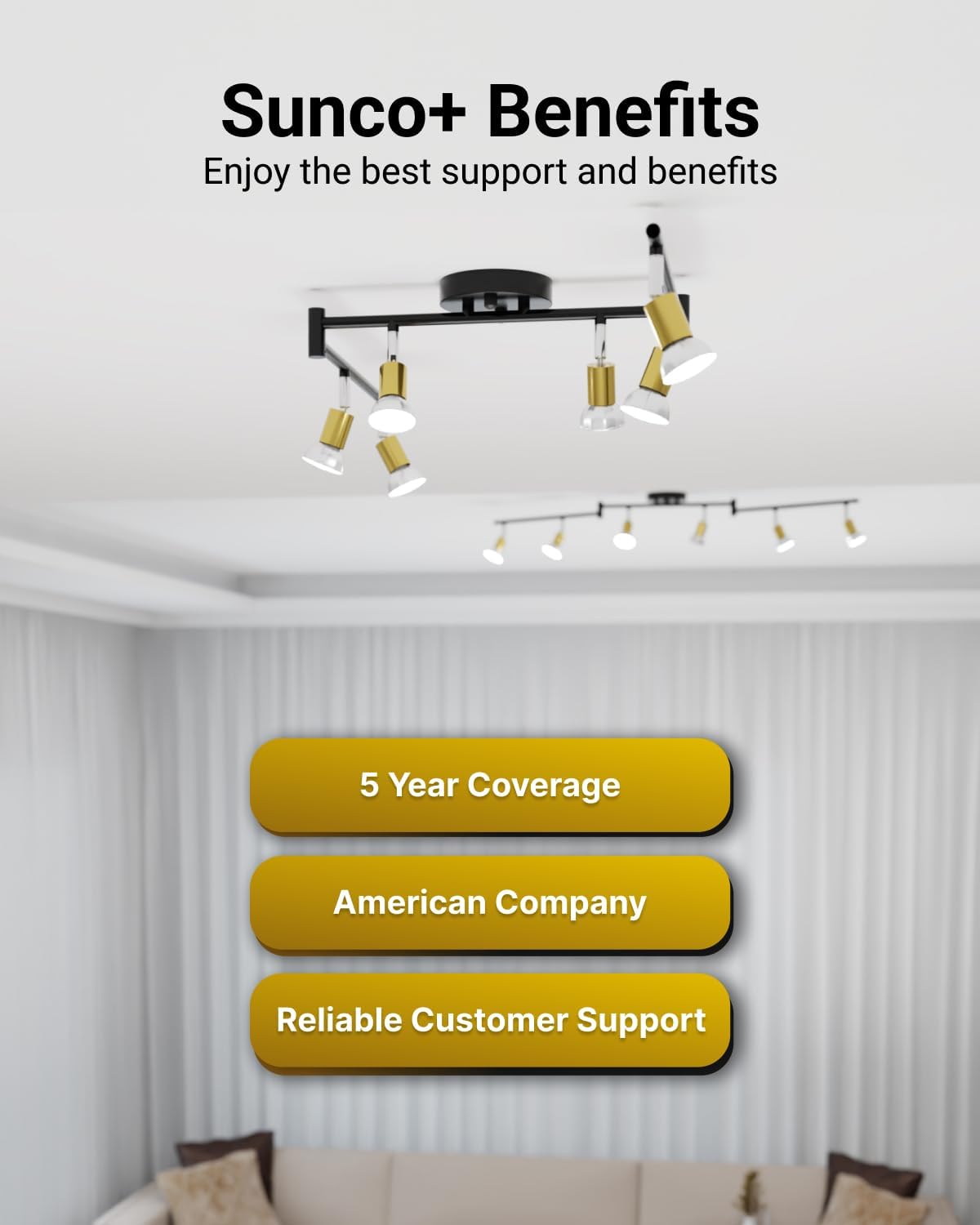 Sunco 4ft 6-Light Indoor Track Light Fixture, Metal Modern Room Stylish Decorative Elegant Classic Vintage (No Bulbs), 120V Input, 50,000 Hour Lifetime, Perfect for Kitchen, Living Rooms, Dining Areas