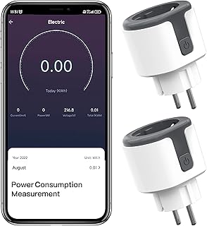 WLAN Smart Steckdose, Smart Home WiFi Steckdose mit Sprachsteuerung Kompatibel Alexa, Google Assistant, APP Fernbedienung Smart Plug mit Stromverbrauch Strommessung und Zeitschaltuhr,2,4GHz, 2 Stücke
