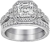 Vista 1 de Yaxa Essentials Platinum or Gold Plated Sterling Silver Antique Ring set with Asscher-Cut Infinite Elements Cubic Zirconia