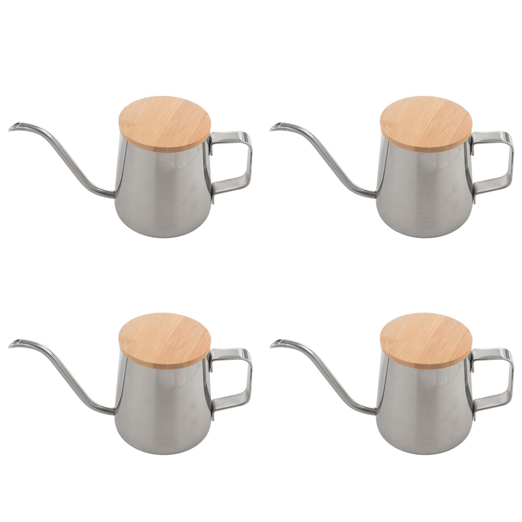 4X 350 ML Lungo Beccuccio Caffettiera A Collo di Cigno Bollitore in Acciaio A Mano A Goccia Bollitore sopra caffè e Teiera con Coperchio in Legno
