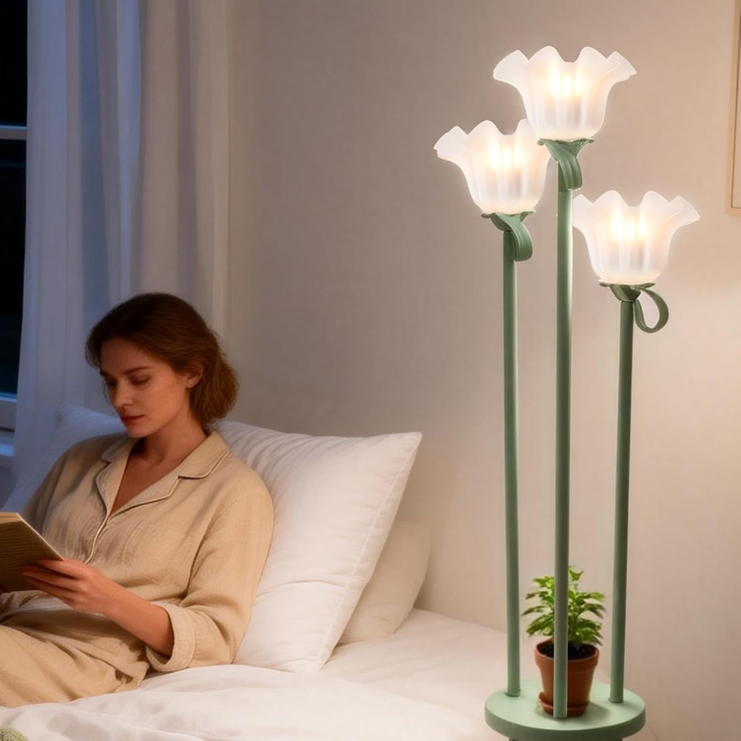 Floor Lamp with Shelves, Flower Floor Lamp for Living Room, Flower Standing Lamp with 3 Bulbs, Unique Corner Lamp with 3 Color Temperature, Foot Switch, Floral Tall Lamp for Bedroom Kids Home