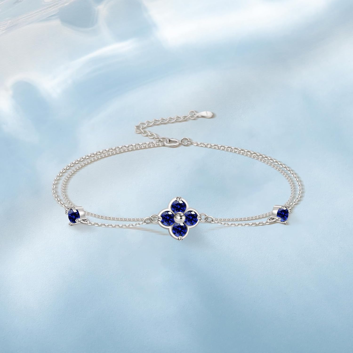 Birthstone Bracelets for Women with Four Leaf Clover 925 Sterling Silver Bracelet Double Layer Trendy Birthday Jewelry Gift for Women - Image 5