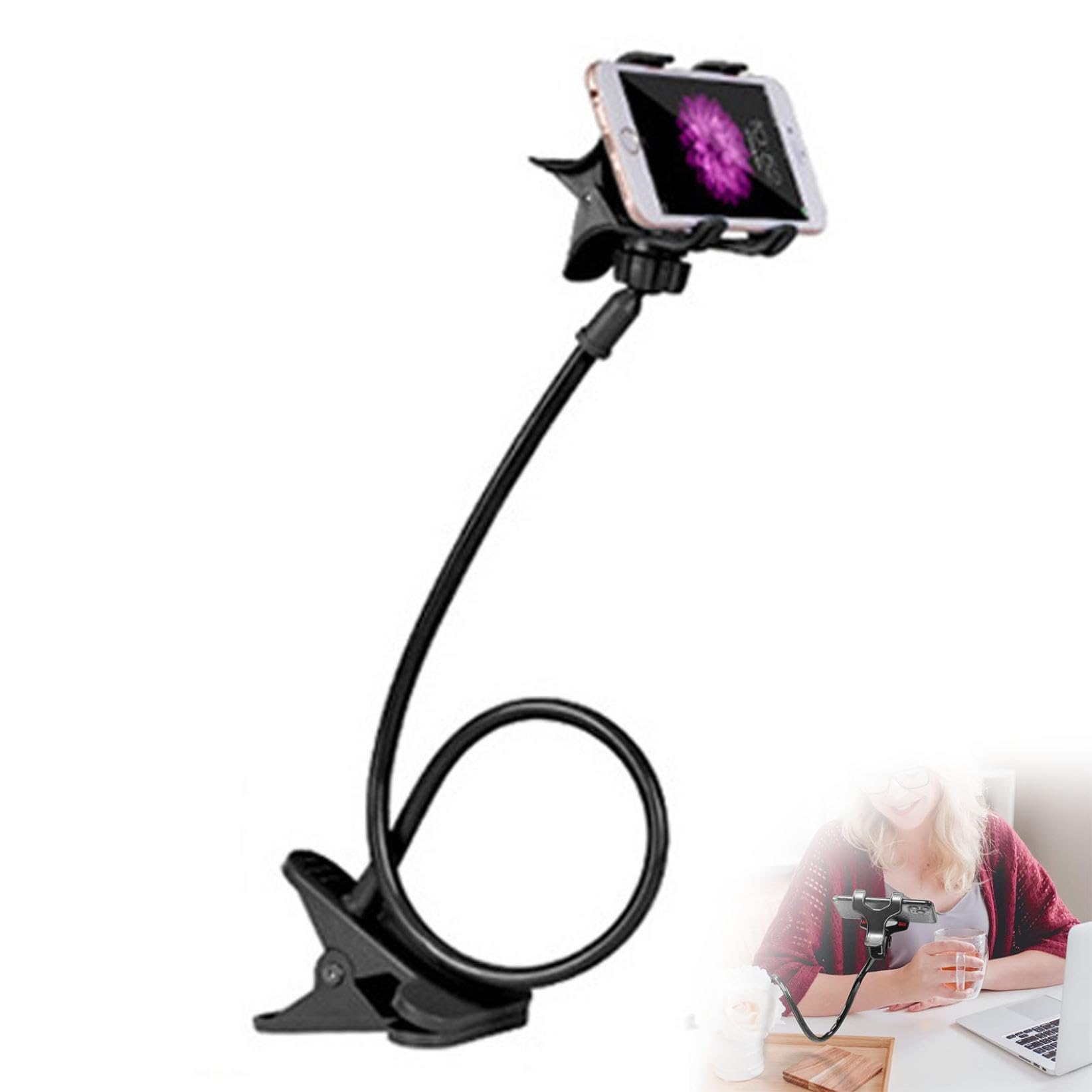 Handy Halter Schwanenhals, Universal Handyhalterung aus Eisen 360 Rotation Mit Clip, Flexible Lang Arm Einstellbar, Lazy Handy Halter Ständer für Smartphone für Bett, Schreibtisch, Auto (Schwarz)