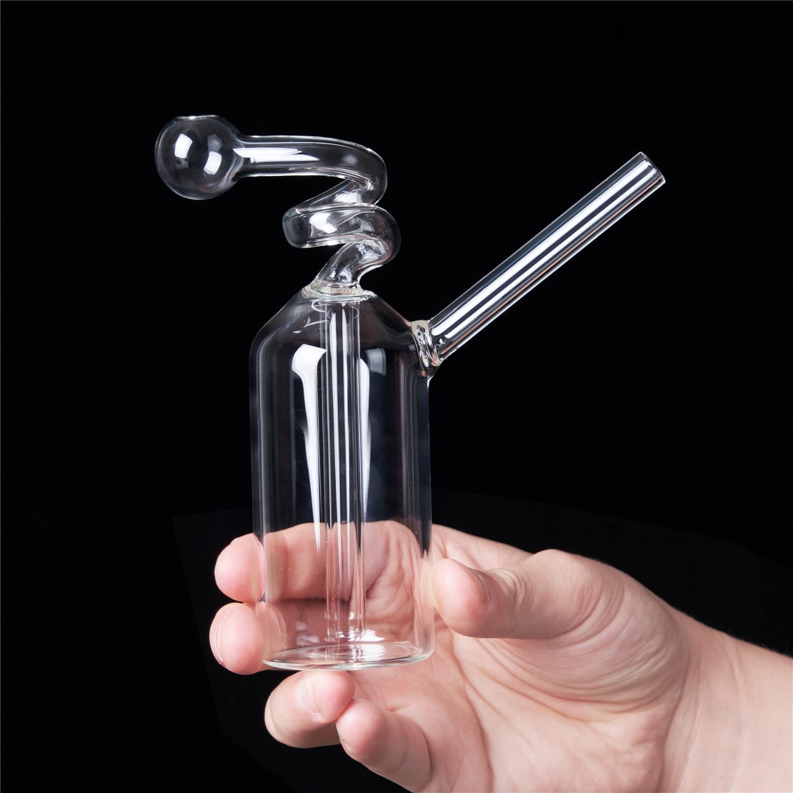 Thick Glass Mini Bongs Handmade Small Pipes 12cm Portable Light Glass Waterpipes Recycler Glass Bongs (Clear2)