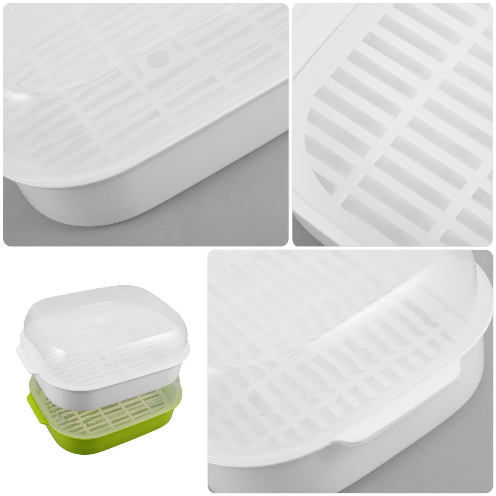 2 pezzi Vaporiera per Microonde con Coperchio Trasparente e Manico Contenitore per Verdure e Pesce in Plastica Alimentare Resistente al Calore Scatola per Conservazione Alimenti e
