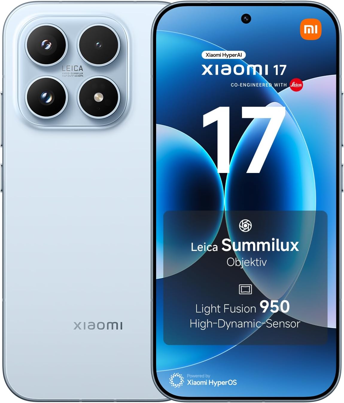 XIAOMI 17 Smartphone, 12 GB RAM + 512 GB Memory, Leica Summilux Optics, Light Fusion 950 Image Sensor, 6330 mAh Battery, HyperAI, Ice Blue – XIAOMI product photo