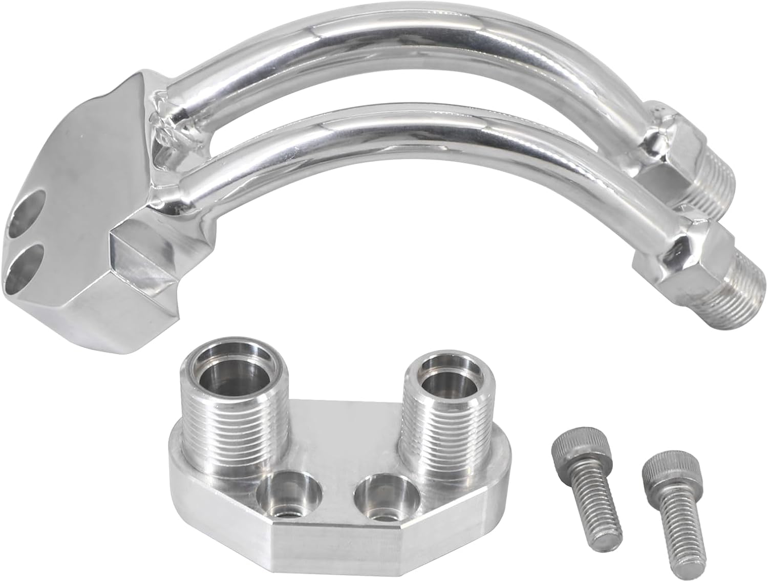 A/C Compressor Curved Manifold w/Adapter Fitting Compatible with Sanden SD7B10 7176 SD7 Style, Chrome