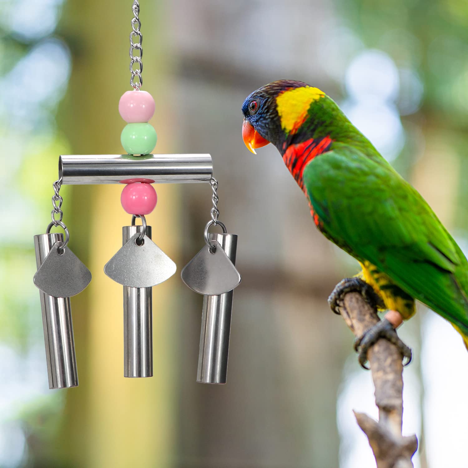 Litewoo Bird Stainless Steel Bell Toys, Safe and Stable Hanging Spoons Pipe Chew Bite Toy（B） - image 5