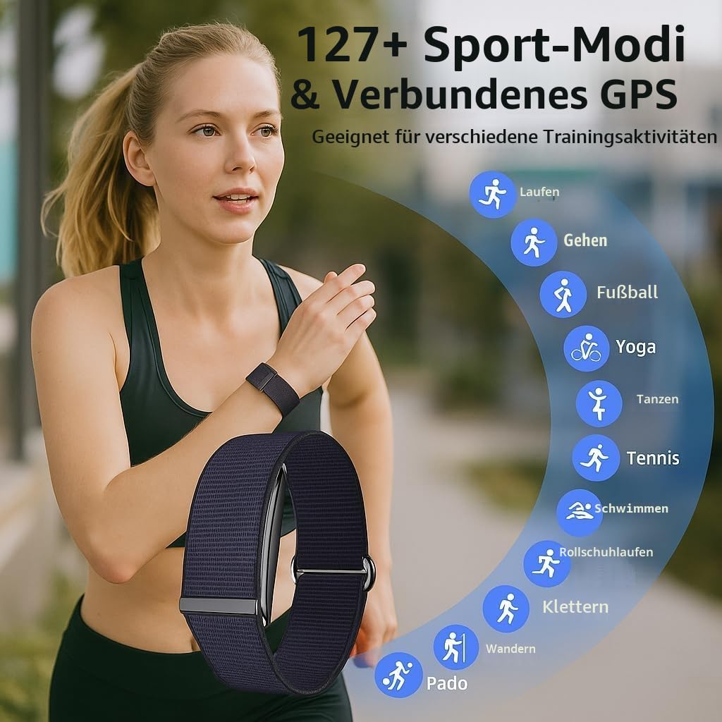 Fitness Armband ohne Display, Smart Band Damen Herren mit GPS, Pulsmesser, SpO2, Akku +1 Monat Laufzeit, Schrittzahler, Schlafmonitor, Benachrichtigungen, IP68 Wasserdicht, Aktivitatstracker i