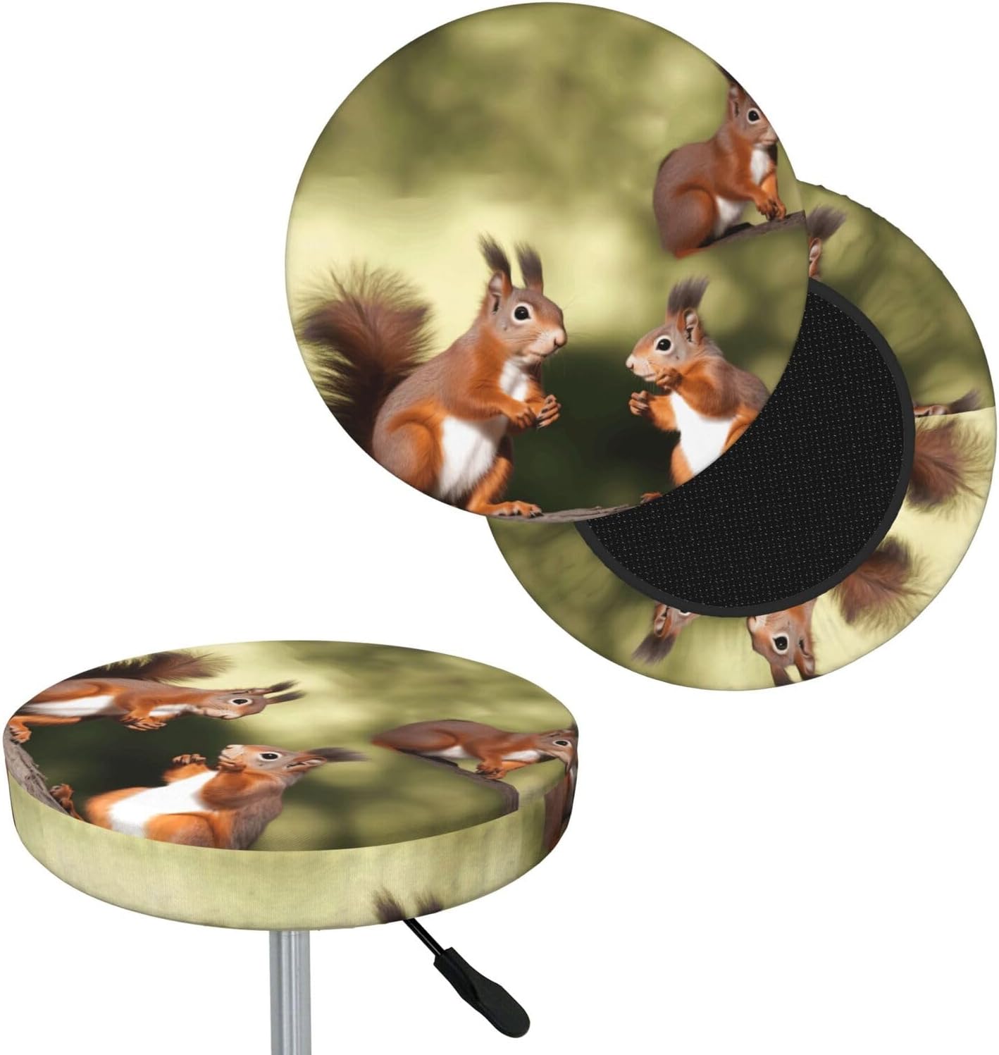 Bar Stool Cover Round Elastic Stool Cushion Covers Cute Squirrels Bar Chair Cover Washable Stool Cushion Slipcover Stretch Stool Seat Covers for 12-14 Inch Chair